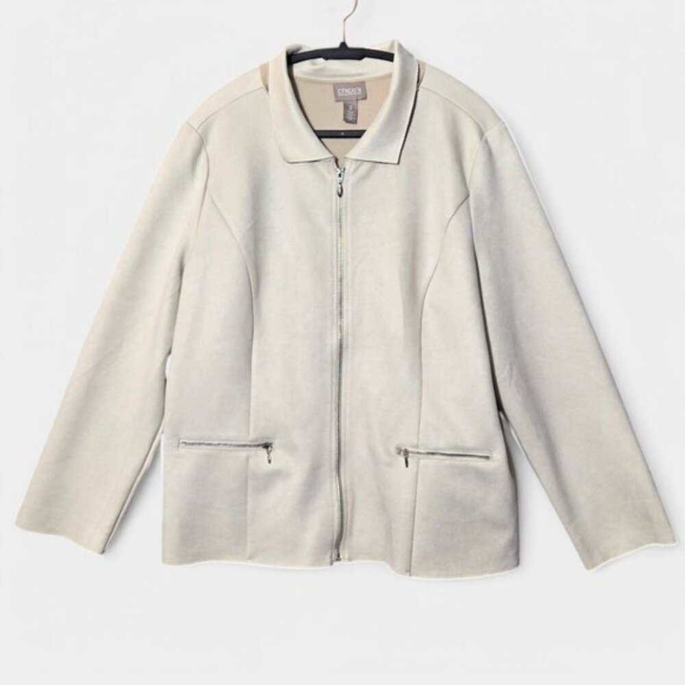 Chicos Women's Faux Suede Jacket Beige Cream Minimalist Neutral Outerwear XL (3)